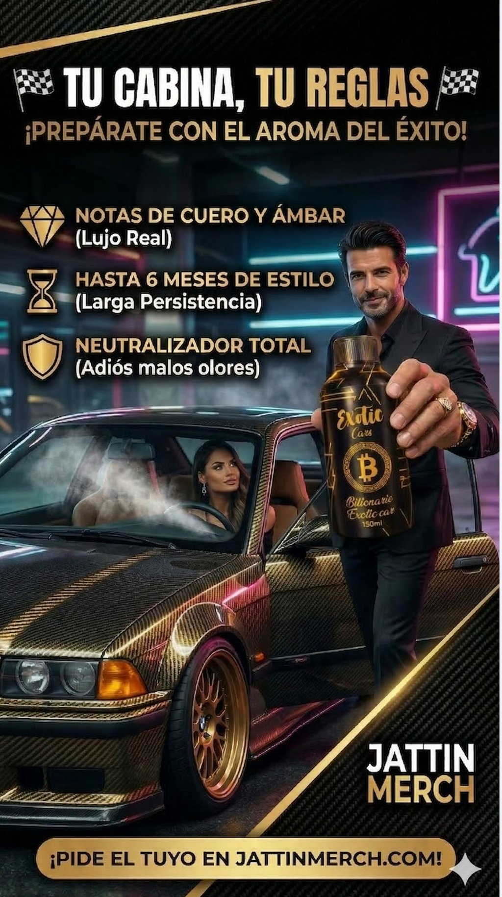"Fragancia Exotic Carro Nuevo elegancia premium Jattin Racing New Merch aroma a estreno para vehículos"