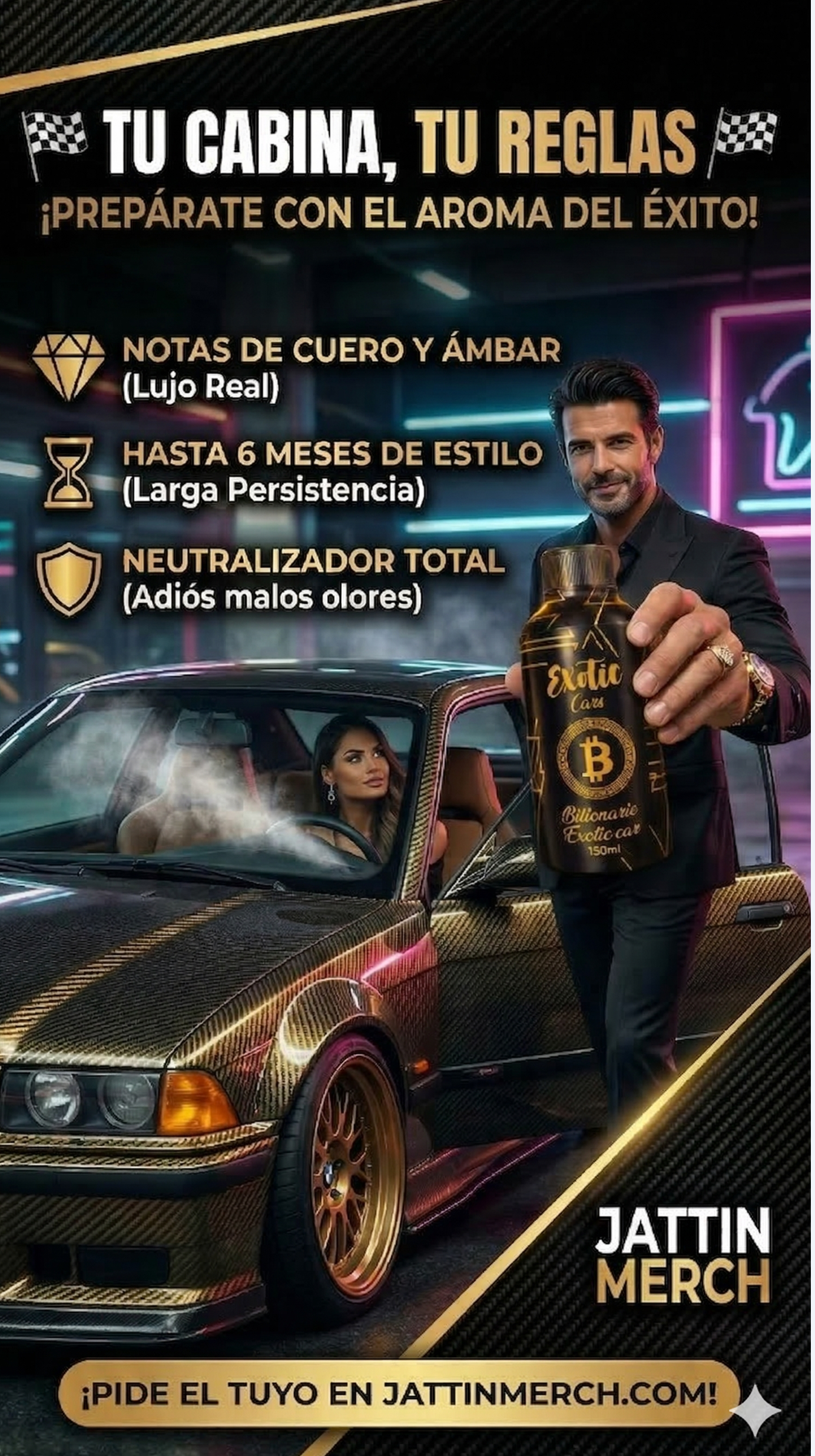 "Fragancia Exotic Carro Nuevo elegancia premium Jattin Racing New Merch aroma a estreno para vehículos"