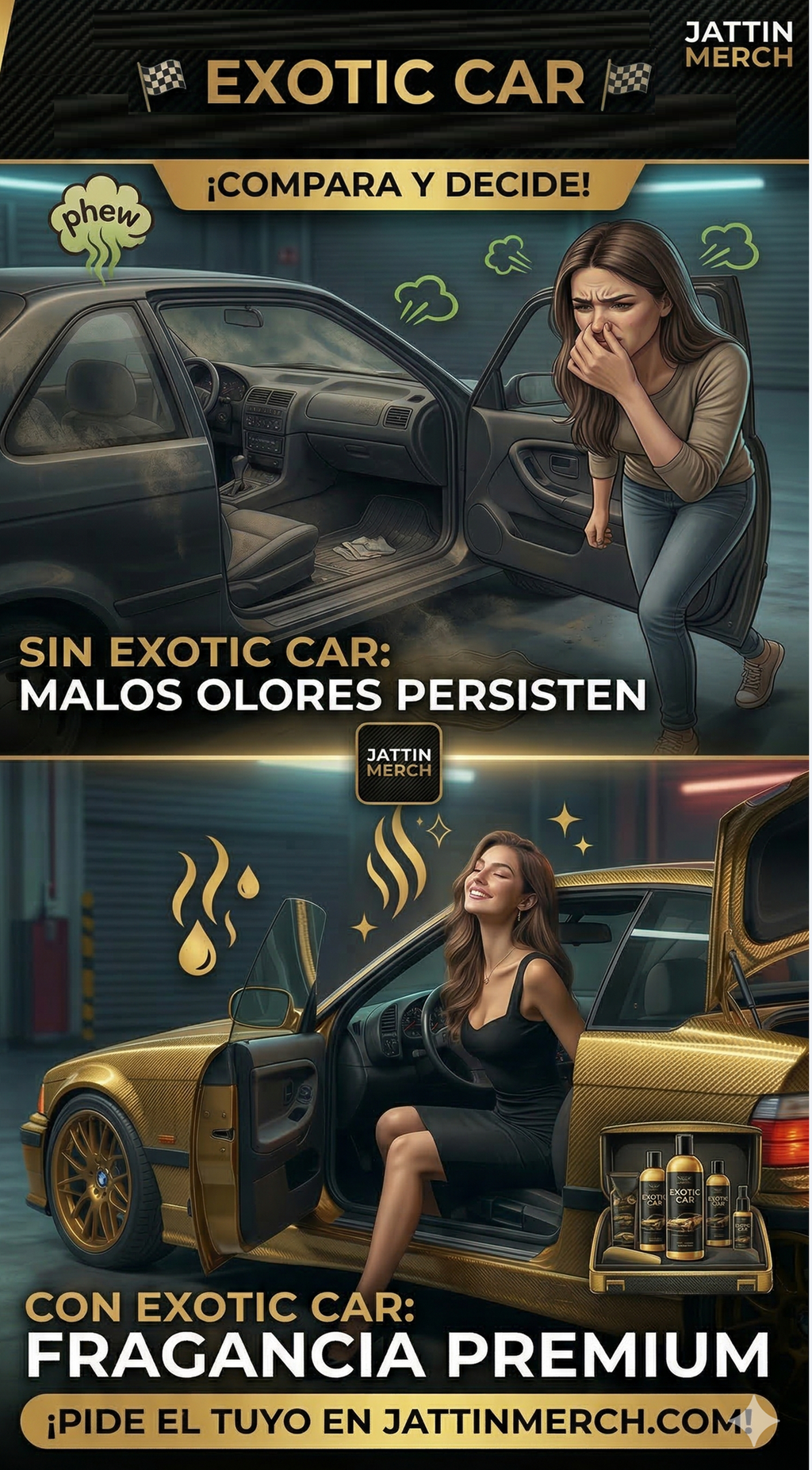"Fragancia Exotic Carro Nuevo elegancia premium Jattin Racing New Merch aroma a estreno para vehículos"