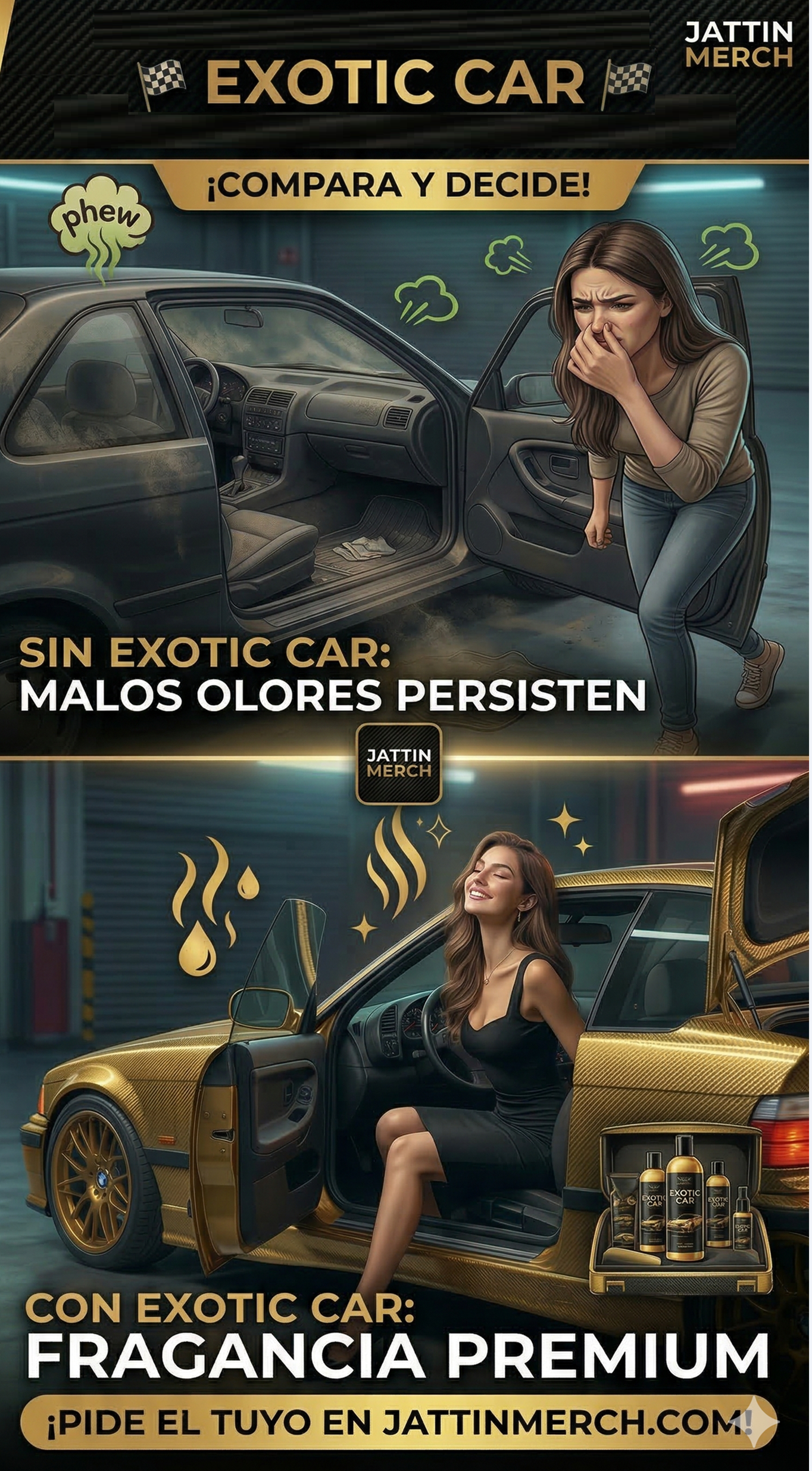 "Fragancia Exotic Carro Nuevo elegancia premium Jattin Racing New Merch aroma a estreno para vehículos"